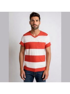 Gap The Stinson Slub Vneck Tee, Red Striped